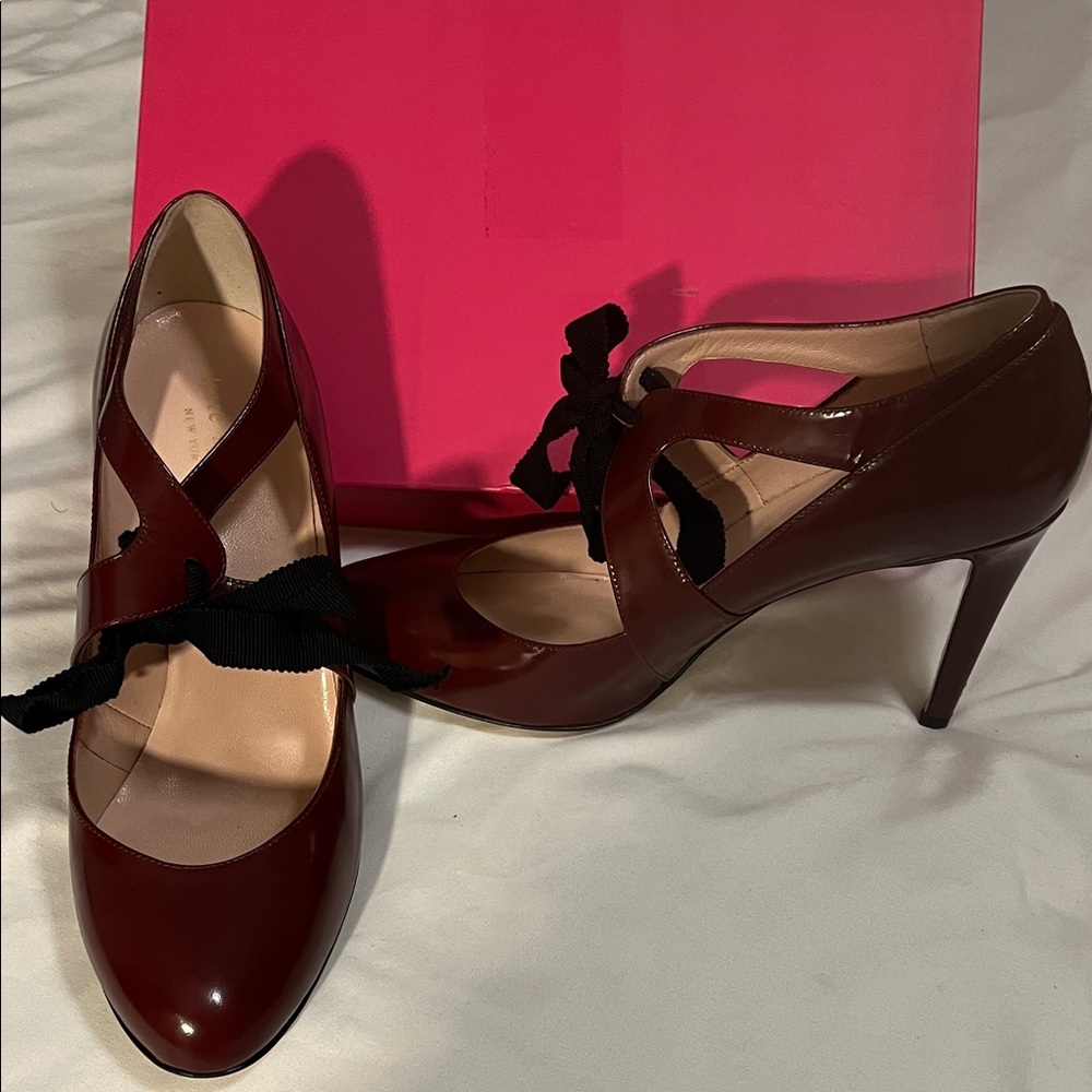 Kate Spade Burgundy Heels with Black Bow - Picture 7 of 8